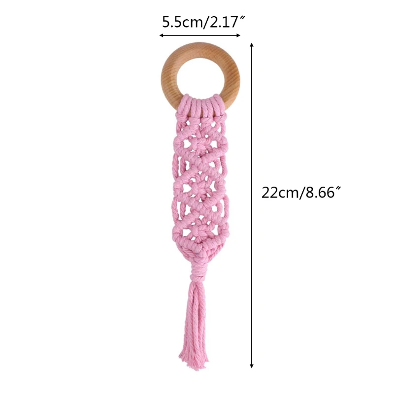 

Baby Wooden Teether Rattle Crochet Cotton Rope Tassel Pendant Infants Soother 54DF