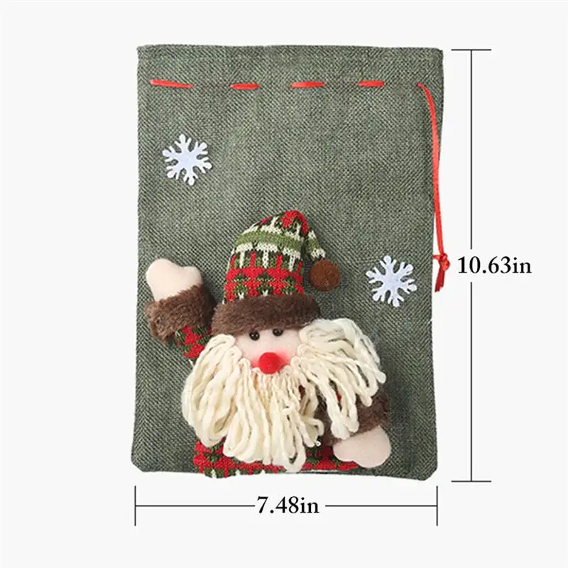 Navidad Christmas Burlap Gift Bag Cute Elk Snowman Santa Candy Drawstring Treat Cookie New Year Natal Home Decor | Дом и сад