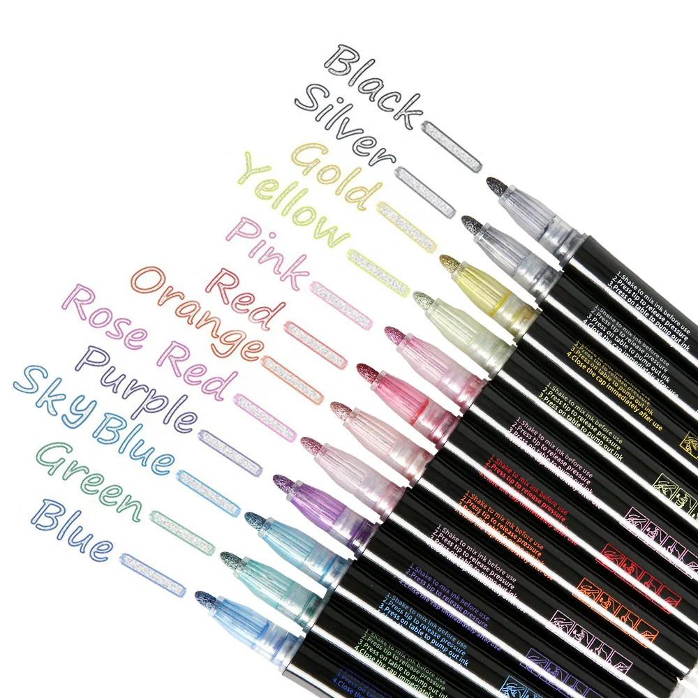 

12 Colors Self-Outline Metallic Markers Glitter Writing Drawing Doodle Dazzle Pens for Art, Drawing, Greeting Cards, Craft Proje