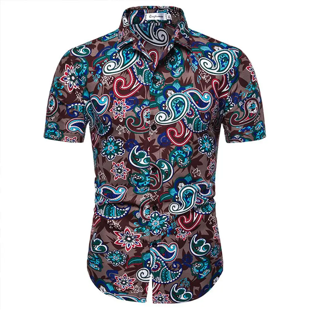 

MISSKY Men Shirt Short Sleeves Summer Clothing Casual Top Flower Pattern Slim Fit Male Tops New 2020