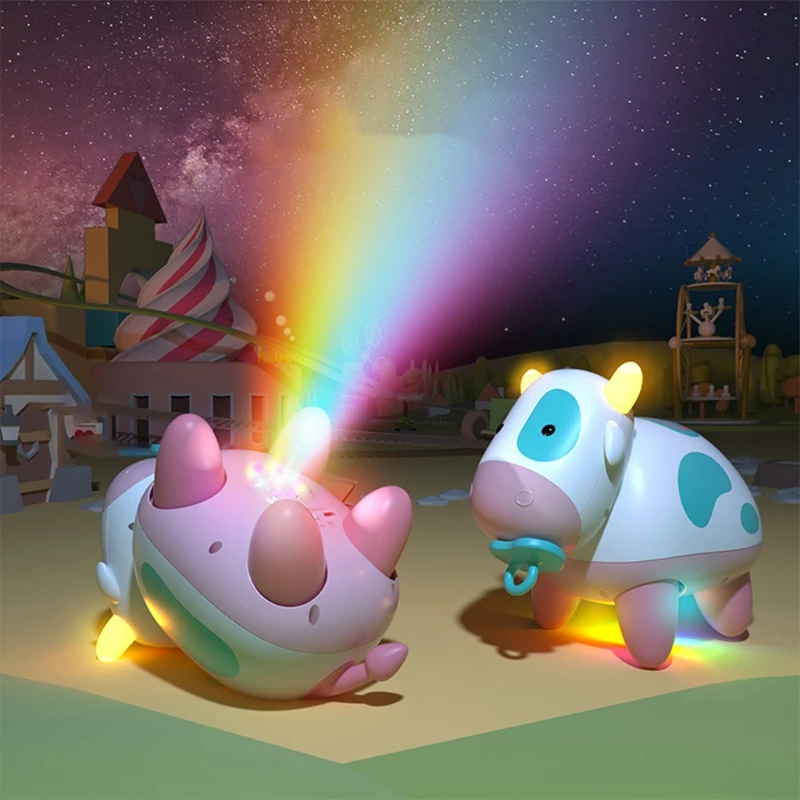 

Electric Cow Toy Robot Electronic Singing Speaking Voice Control Touch Sensing Projection Light Plastic Animal Puzzle