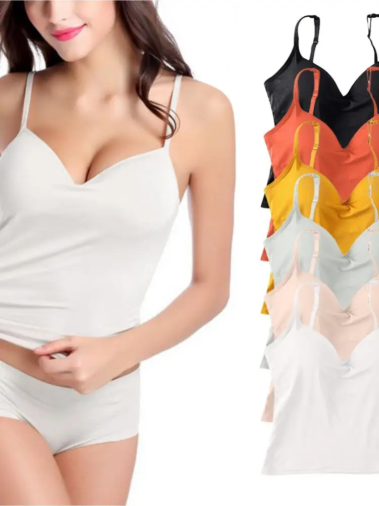 

New Ladies V-Neck Camisole Adjustable Shoulder Strap With Built-In Bra Elastic Underwear Sleeveless Tube Top