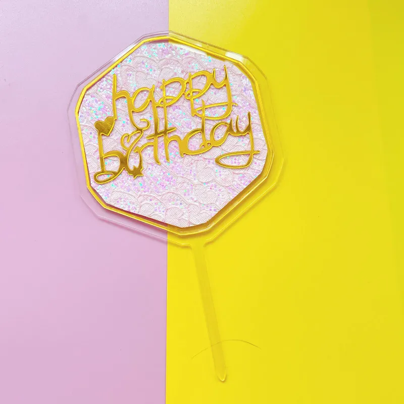 

Baby Shower Happy Birthday Acrylic Cake Topper Pink Star Baking Cake Topper for Kids Birthday Party Cake Decoration Supplies New