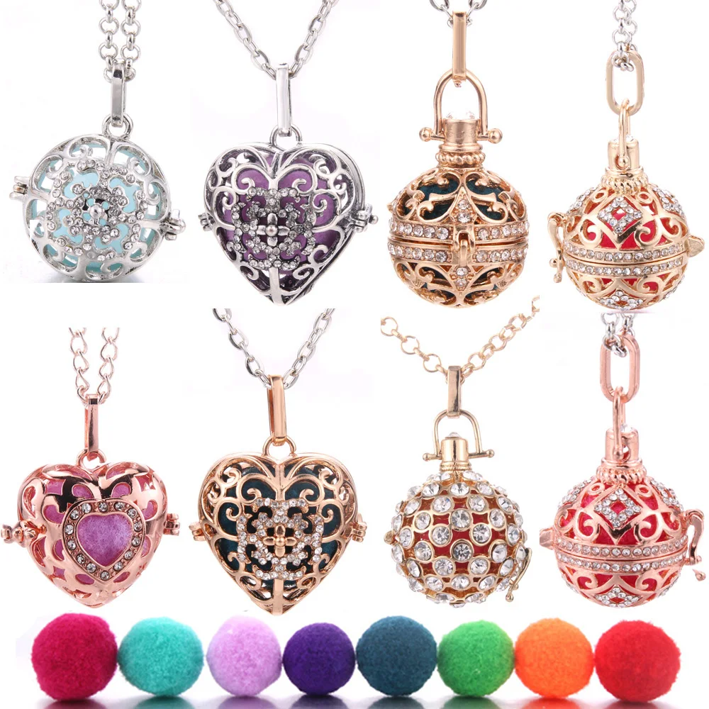 

New Rhinestone heart-shaped Spherical Aromatherapy Diffuser Necklace Aromatherapy Essential Oil Diffuser Necklace Jewelry