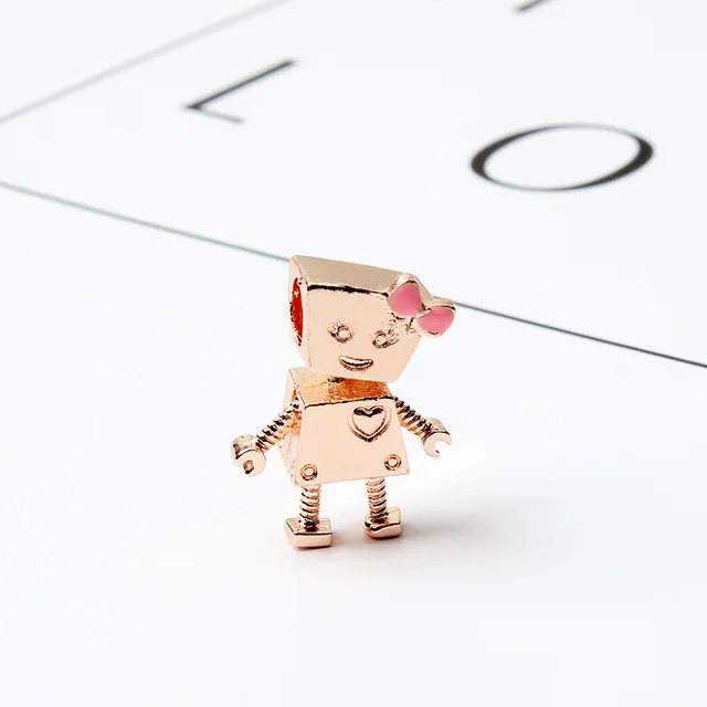 Rose Gold 5 шт., хит, подходит для оригинального браслета Pandora, три цвета, робот, сердце, подвески для девушки, сплав, бисер,, новейшая Летняя коллекция, сделай сам - Цвет: Rose Gold