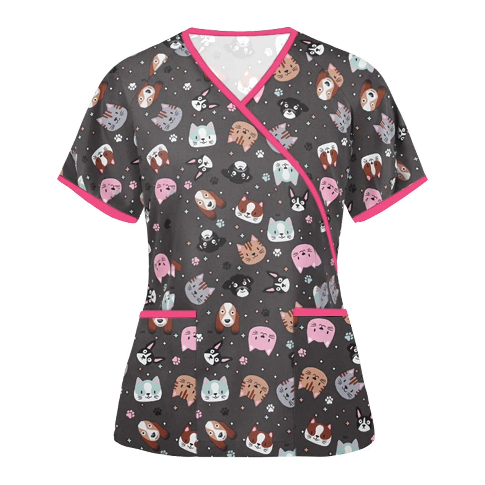 

Nurse Uniform Nurse Accessories Women Fashion Short Sleeve V-Neck Top Nursing Working Uniform Blouse Shirt q5