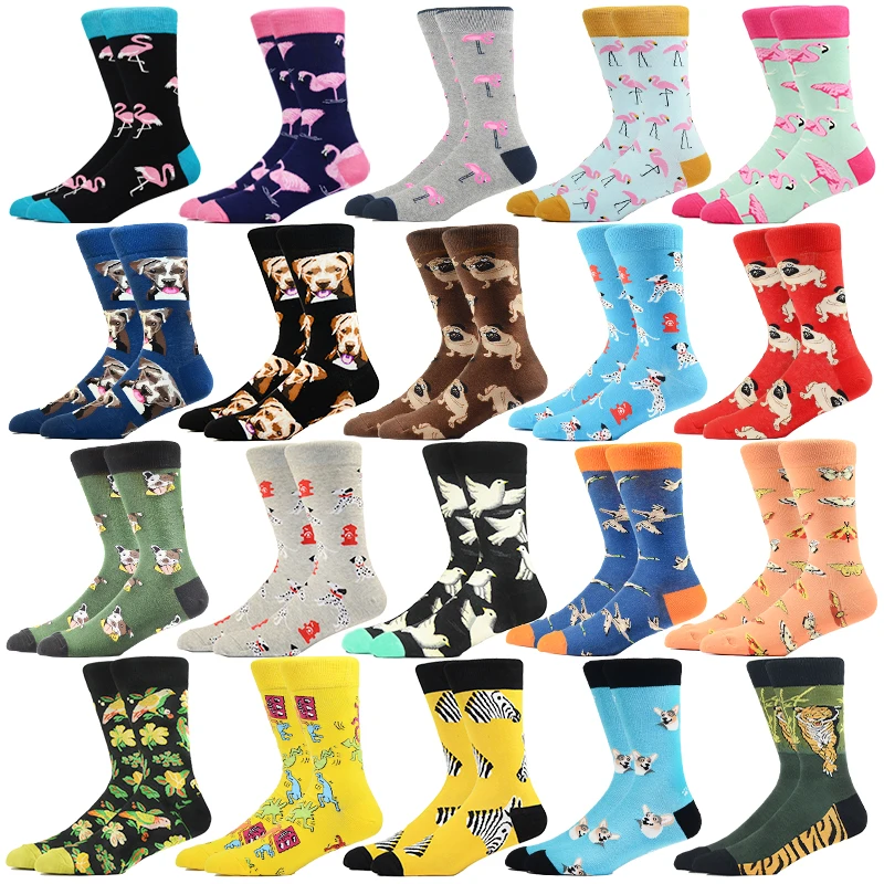 

Men Crazy Funny Socks Design Novelty Happy Tiger Bird Panda Flamingo Animal Sloth Aliens Socks Men's Skateboard Hip Hop Socks