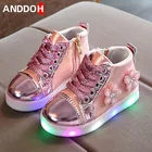 Детские светящиеся кроссовки для девочек, повседневная обувь для бега с цветами, Нескользящие, с подсветкой, для начинающих ходить детей, размеры 21-30