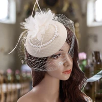 lace mesh headband elegant bridal feather net gauze hat women girls cocktail tea wedding prom party headband headdress top hat