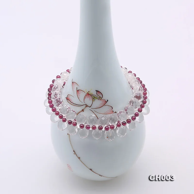 

JYX Charming 3mm ROSE RED Garnet Bracelet with white crystal bracelets 7.5" drop water beads pretty style gift