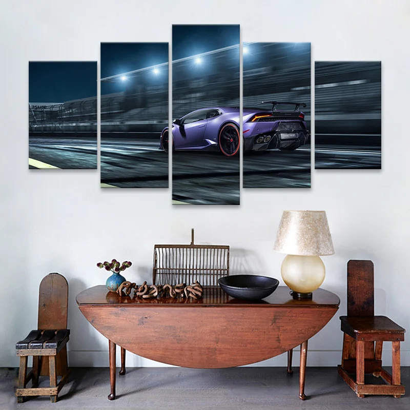 

Modular purple cool Lamborghini Huracan purple supercar 5 pieces printed poster boy bedroom home decoration canvas frame