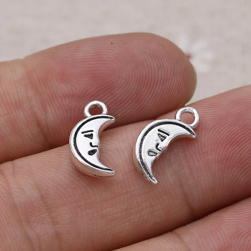 30 шт. тибетские посеребренные подвески в виде Луны для изготовления ювелирных