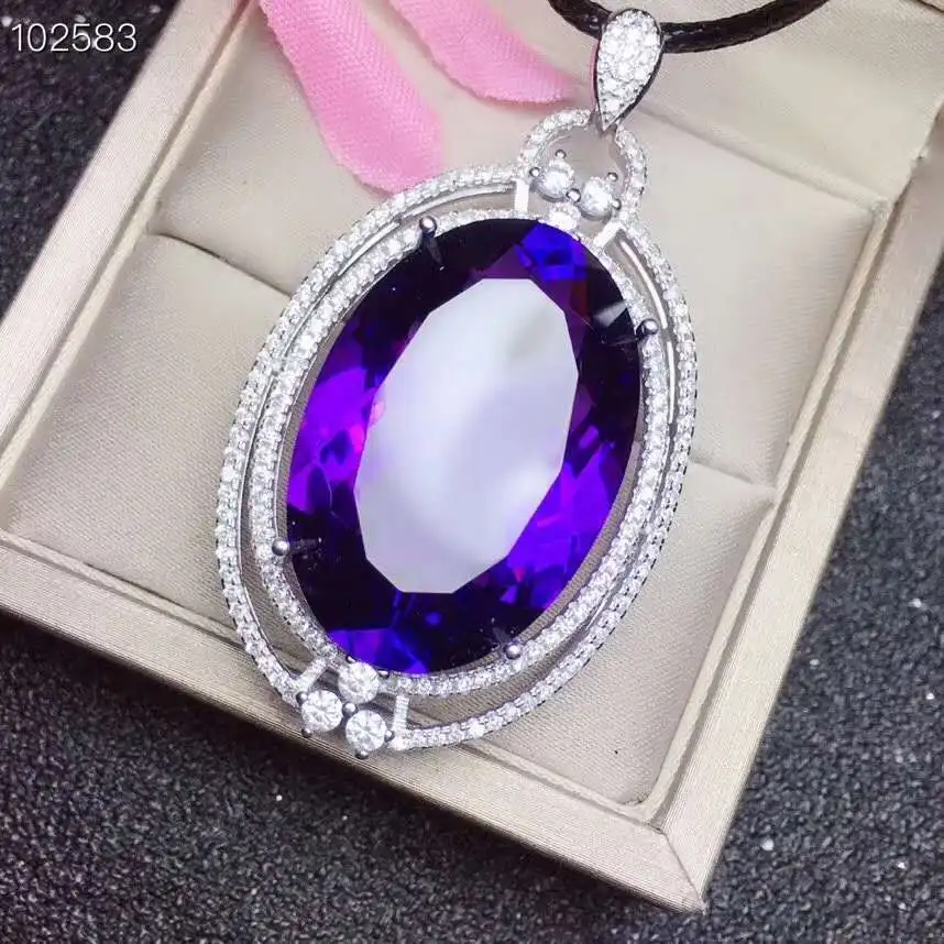 Подвеска с аметистом на натуральный настоящий Аметист ожерелье цельное серебро