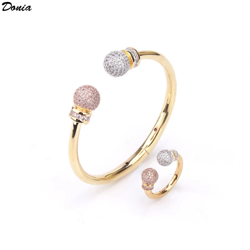 

Donia Jewelry European and American fashion spherical bracelet tri-color plated micro-inlay AAA zircon open ring bracelet set