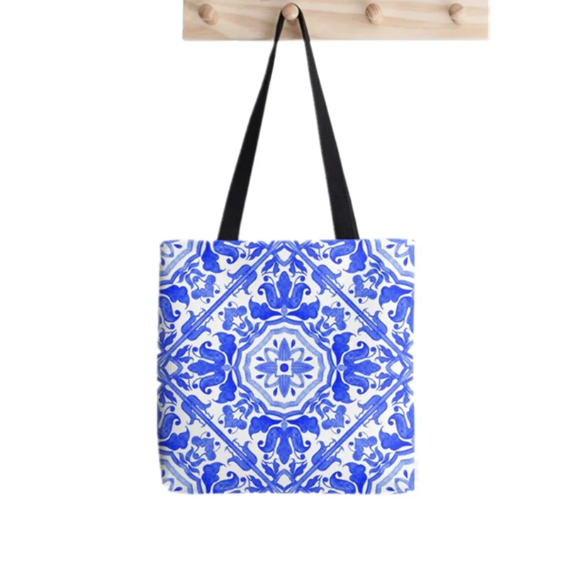 

Portuguese tiles Printed Shopper Bag Harajuku women Shopping Bag Canvas Shopper Bag girl handbag Tote Bag Shoulder Lady Bag