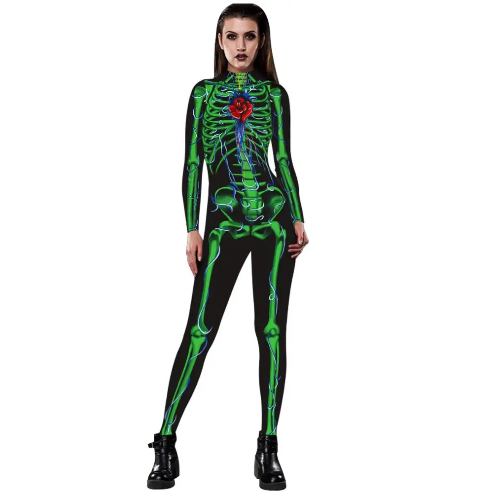 Боди женское с 3D принтом черепа пикантный облегающий Ромпер в стиле молнией для