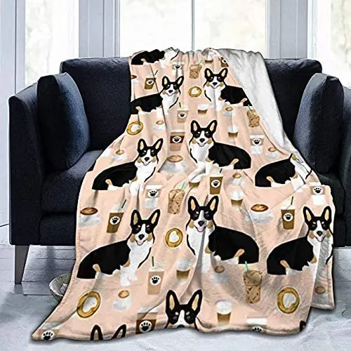 Фланелевое плюшевое одеяло s Welsh Corgi трехцветное кофейное для влюбленных собак