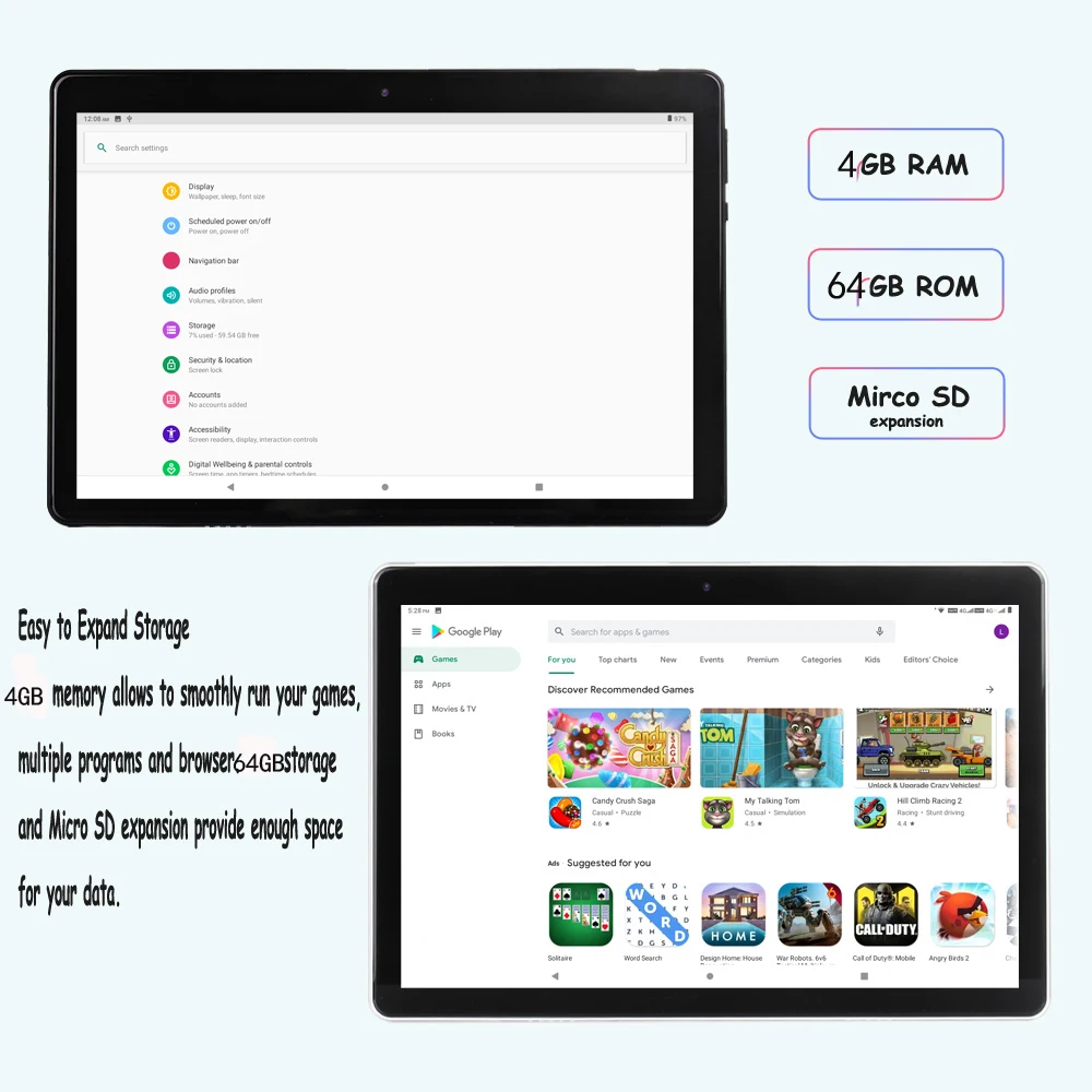 Новый планшет 10 1 дюйма Google 2.5D стальной экран Android 9 0 3G телефонные вызовы 4 Гб + 64 ГБ
