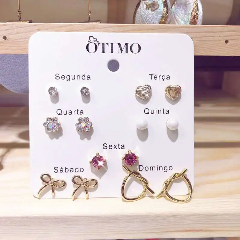 

7 pairs / set zirconia cubic Heart Bow Earrings for girls' jewelry Valentine's Day