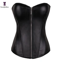 push up women black faux leather bustier burlesque basque fancy dress corset with g string 834