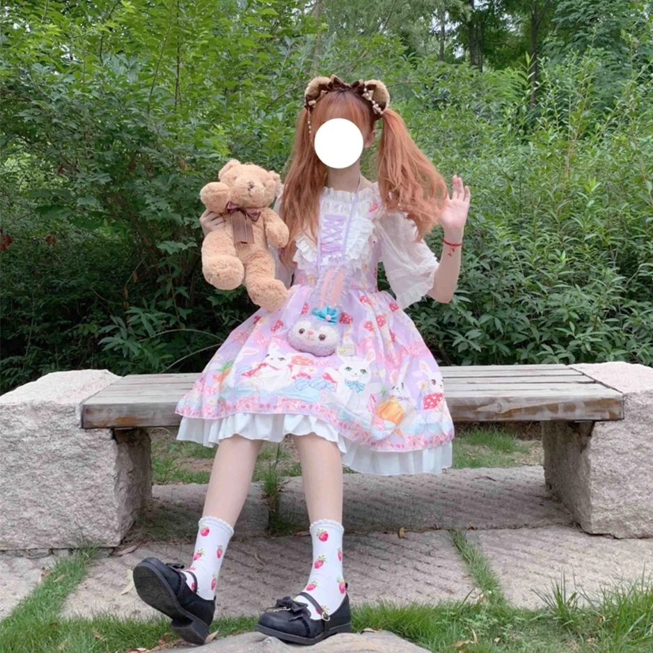 Kawaii японский Лолита девушка Лолита гриб кролик кружева милое платье без рукавов