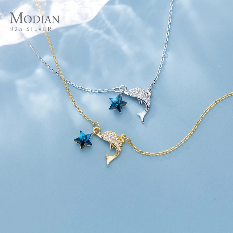 

Modian Clear CZ Marine Life Dolphins 925 Sterling Silver Pendant Necklace for Women Sweet Cute Star Pendant Fashion Fine Jewelry