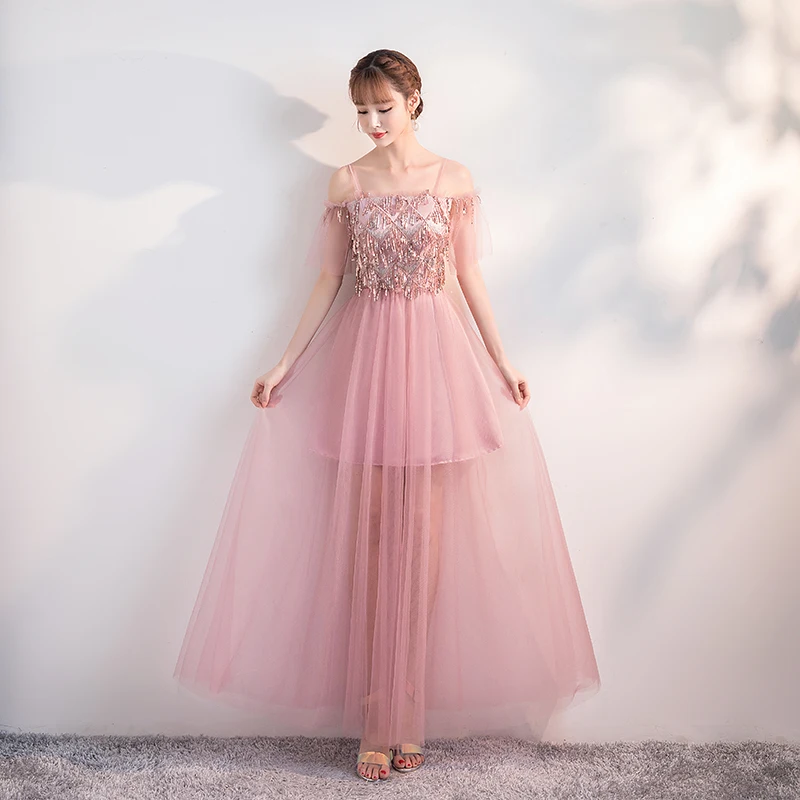 Розовое платье подружки невесты размера плюс Тюлевое с пайетками для выпускного
