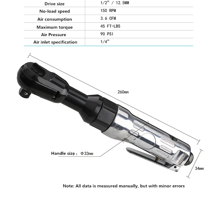 1/2 1/4 3/8 Pneumatic Air Ratchet Wrench Mini Spanner Square Wrench Car Bicycle Repair Tools Speed Regulation To Adjust Torque