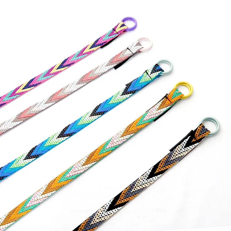 Женский ремень с двумя кольцами и пряжкой модный разноцветный декоративный в