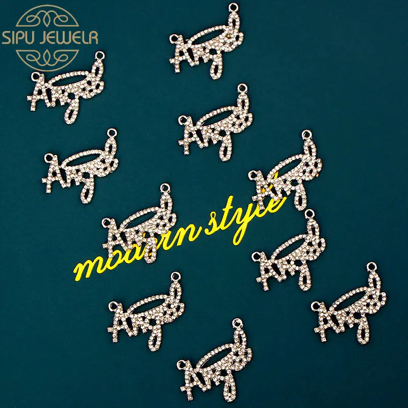 

10pcs/lot Crystal Angel Letter Pendant Charms Two Holes Full Rhinestone Paved Alphabet Necklace Charms DIY Jewelry Accessories