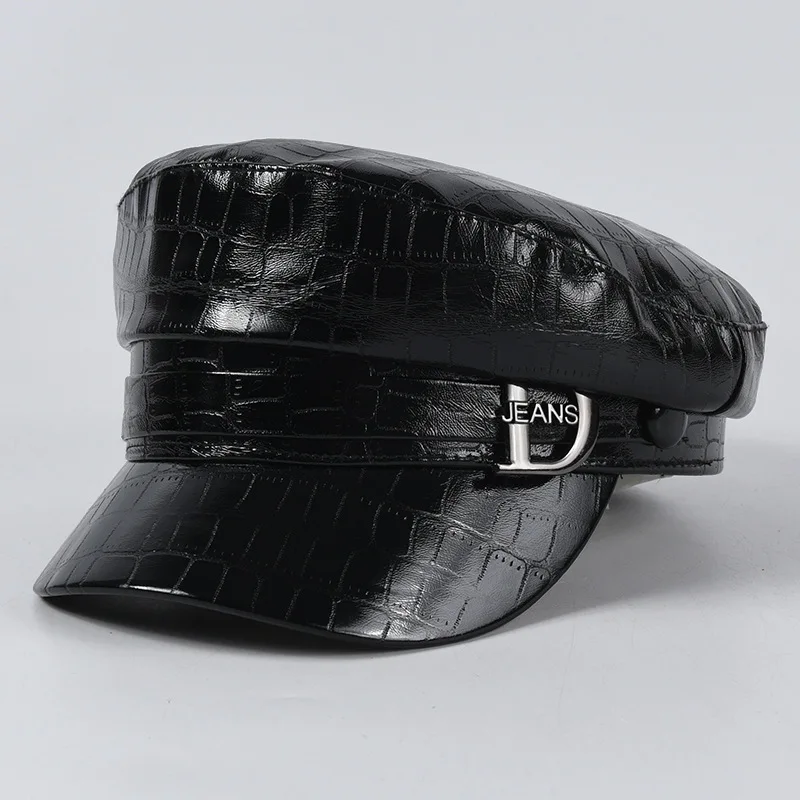 

Женская кепка из искусственной кожи, осенняя Кепка из лакированной кожи, в британском ретро стиле, с плоским верхом