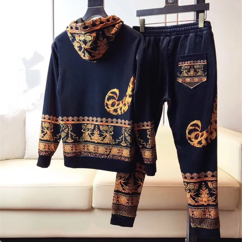 

Suit Set Hoodies+Pant leopard tiger crown royal print harajuku retro vintage sweatshirts hoodies men designer brand clothing