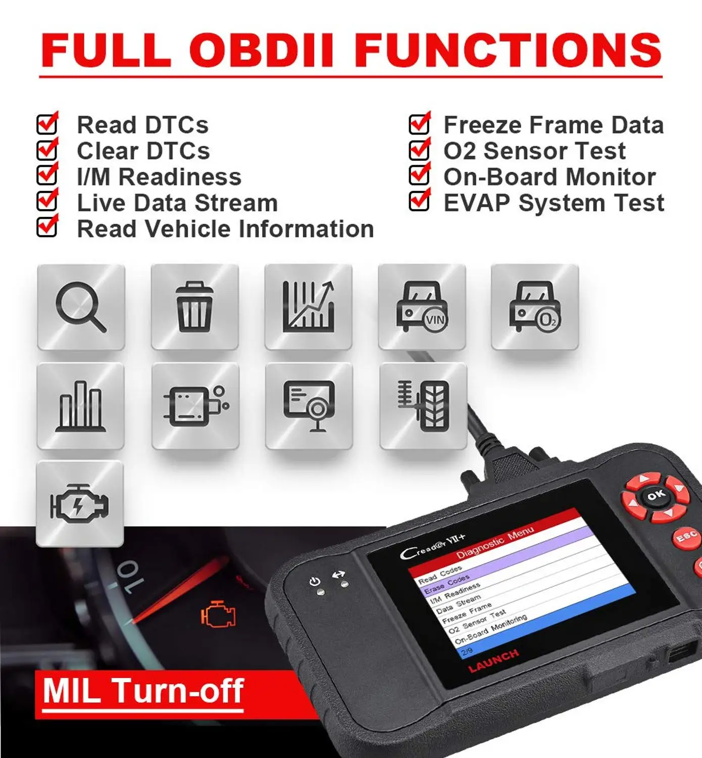 Launch X431 Creader VII + OBD2 автомобильный сканер считыватель кодов двигатель на ABS SRS Airbag
