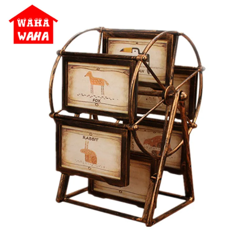 Retro Brown Photo Frame 5Inch Ferris Wheel 6 Photos Creative Picture Album Weding/Home Decoration Accessories | Дом и сад
