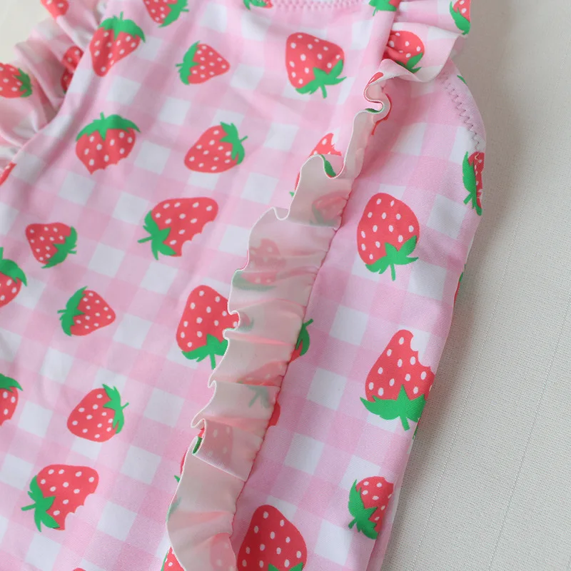 Sweet Baby Swimwear Girls Strawberry Ruffles One Piece Swimsuit Cross Back Bathing Suit for Toddler | Спорт и развлечения