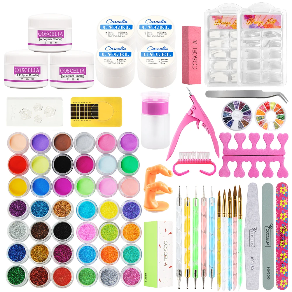 Acrylic Nail Kit Gel Polish Set Tips All For Manicure Tools Brush Professional Nails Art From RU UV LED Lamp | Красота и здоровье