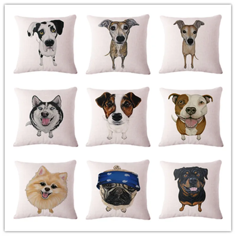 

Lovely Moderate Dog Cushion Cover Print Linen Affection Sofa Car Seat Family Home Decorative Throw Pillow Case Housse De Coussin