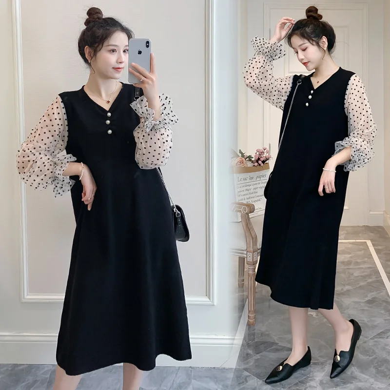

6659# 2021 Spring Korean Fashion Maternity Dress Chic Ins Patchwork Clothes for Pregnant Women Elegant Pregnancy Clothing