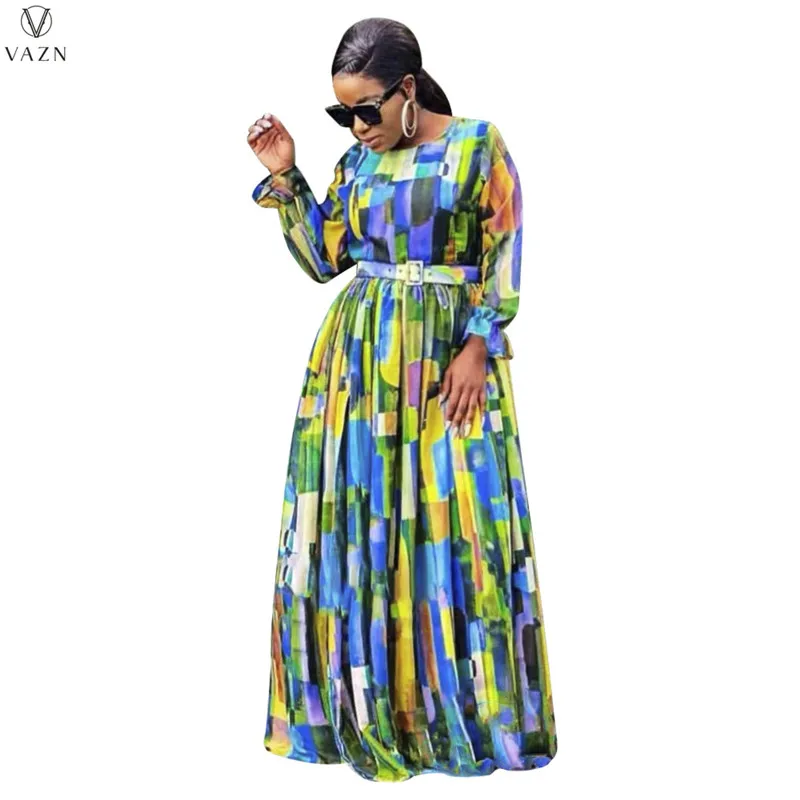 Женское шифоновое платье-макси с длинным рукавом свободного покроя