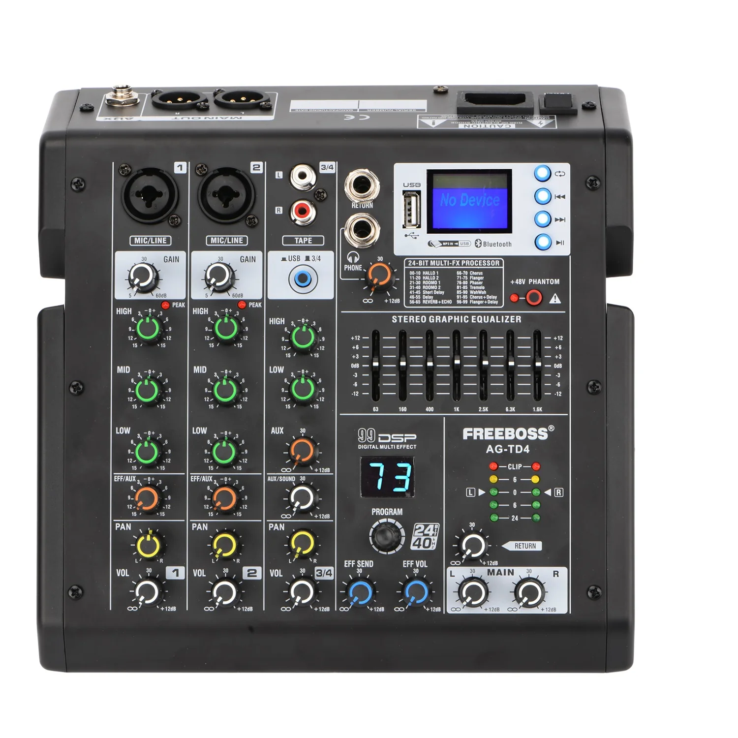 New AG-TD4 Mixing Console 4/6 Channels 99 Effects 7 Band EQ USB Play and Record Bluetooth Dj Party School Sound Audio Mixer