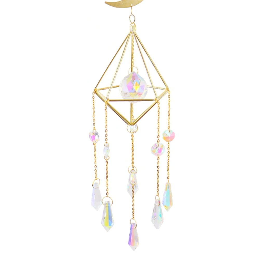 Hanging Prism Home Garden Car Decor Diamond Metal Wind Chime Pointed Bead Flower Frame Moon Crystal Jewelry | Дом и сад