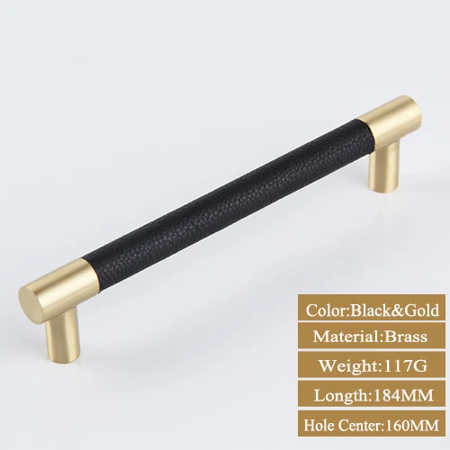 Black Gold 160MM 1 шт. ручки для шкафа/Ручки Латунный шкаф для шкафа черный/коричневый кожаный дверные ручки высокое качество домашний декор - Цвет: Black Gold 160MM