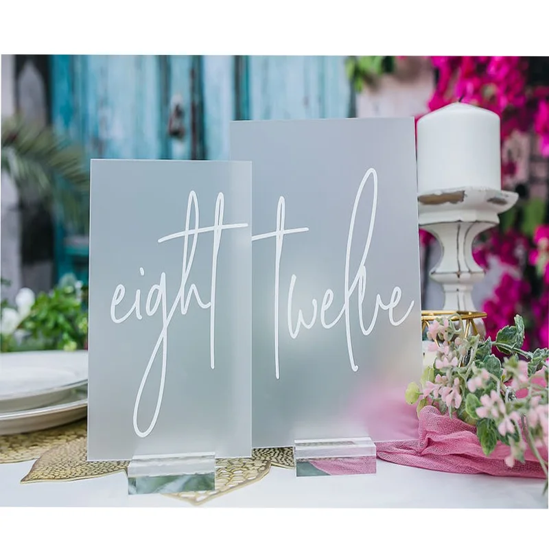 

Frosted Glass Look Acrylic Table Number Sign With Stands Perspex Modern Calligraphy Table Numbers, Minimalist Number