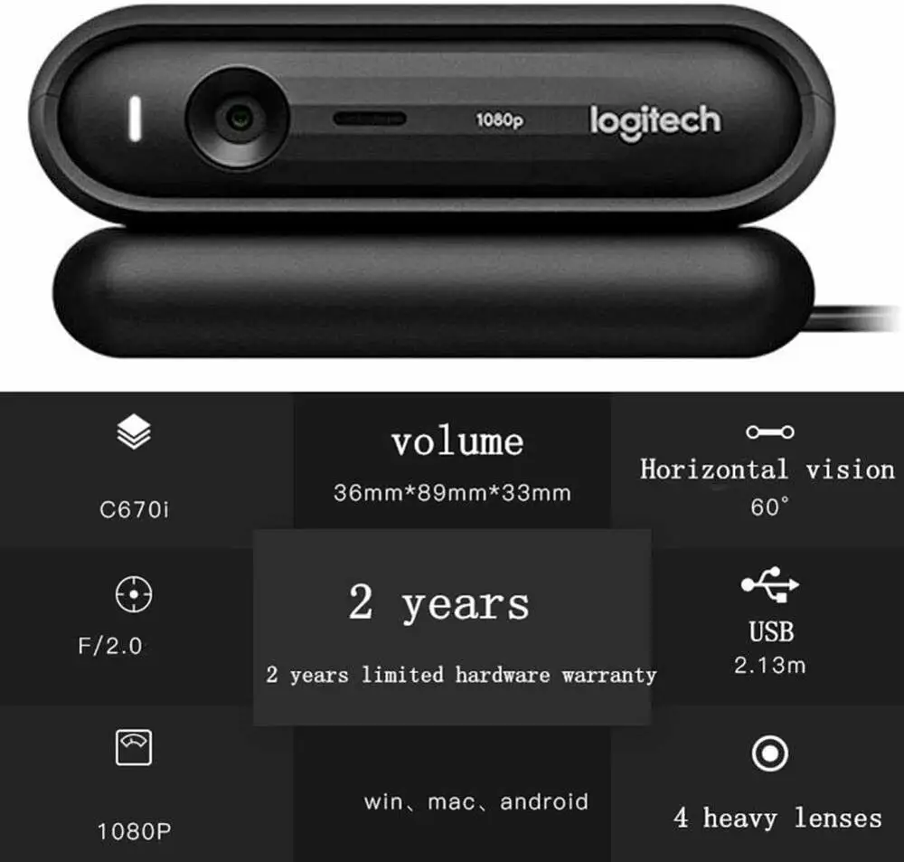 Веб-камера Logitech C670i CMOS HD с разрешением USB2.0 1024*768 для ПК/ноутбука поддержка