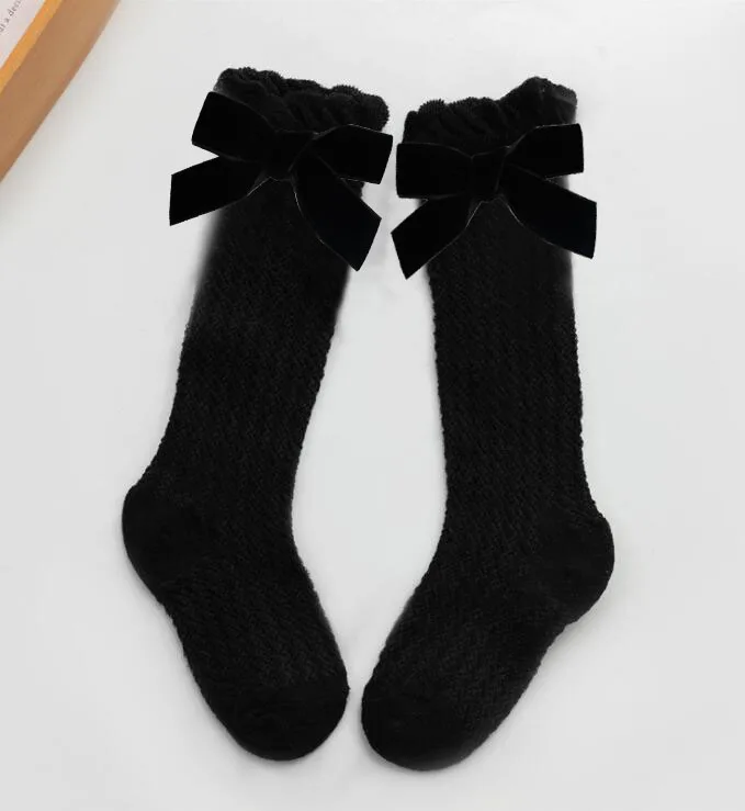 Платье из вельвета с бантами носки для маленьких девочек хлопковые Дышащие