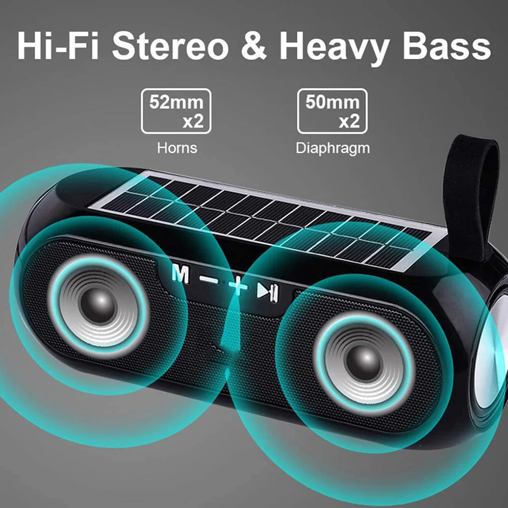 

Solar Bluetooth Speaker Portable Column Waterproof TWS Wireless Stereo Speaker Support Bluetooth TF Card AUX USB Playback