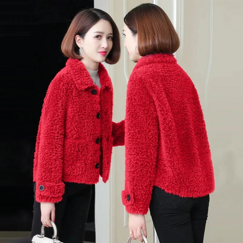 

Sheep-Like Shearling Coat Women 2021 Winter Wew Short Short Small Top Coat Imitation Lamb Wool Granular fleece Short Jacket A580