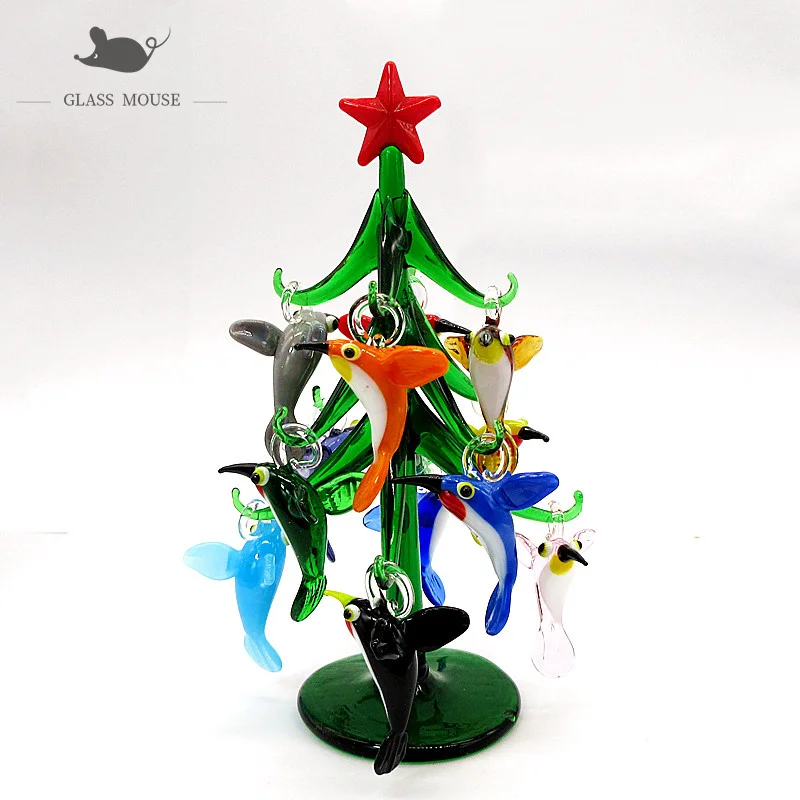 

Рождественская елка из муранского стекла, 15 см, на заказ, статуэтки, украшение, домашний декор, 12 шт., мини-птички, аксессуары, подвески, подар...