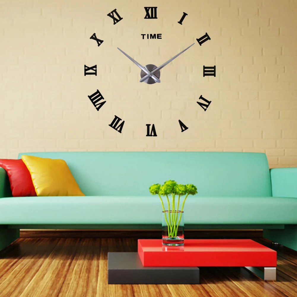 Большие настенные 3d часы сделай сам с римскими цифрами безрамные зеркальные