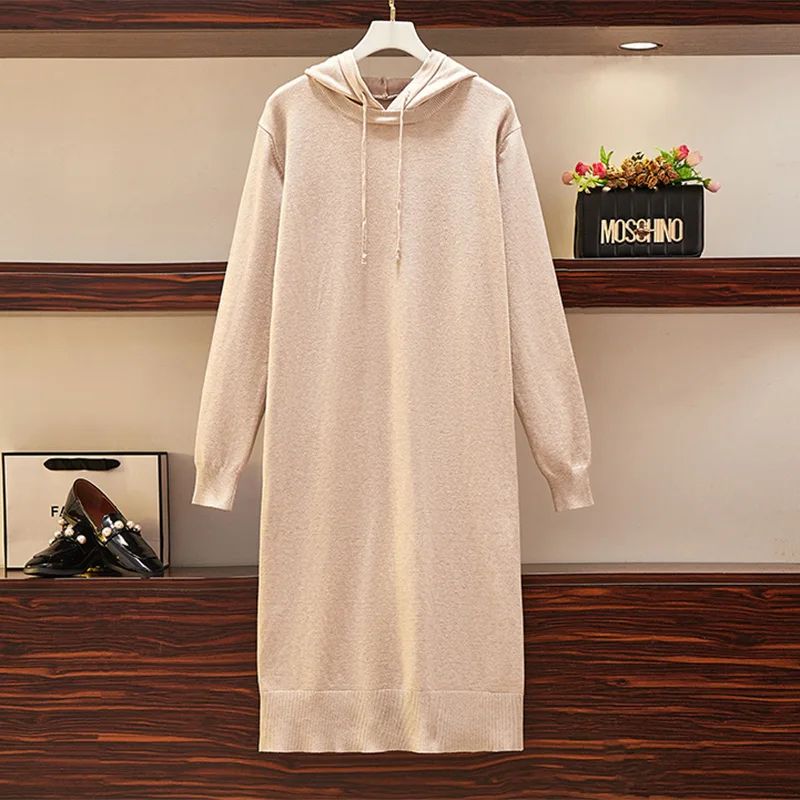 Женский вязаный свитер спортивное платье с капюшоном повседневные свободные
